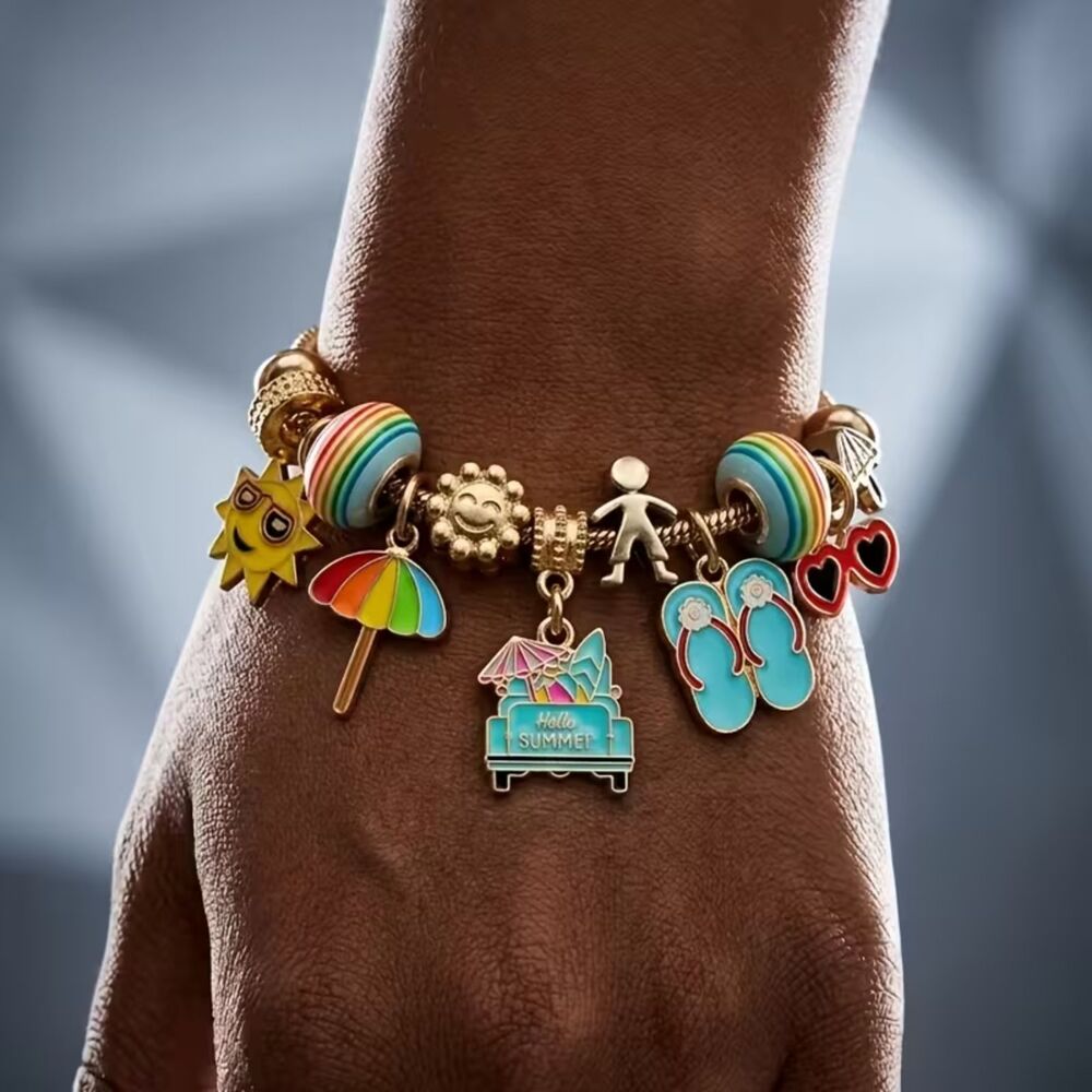Summer Sun Rainbow Charm Bracelet -shades, flip flops, umbrella